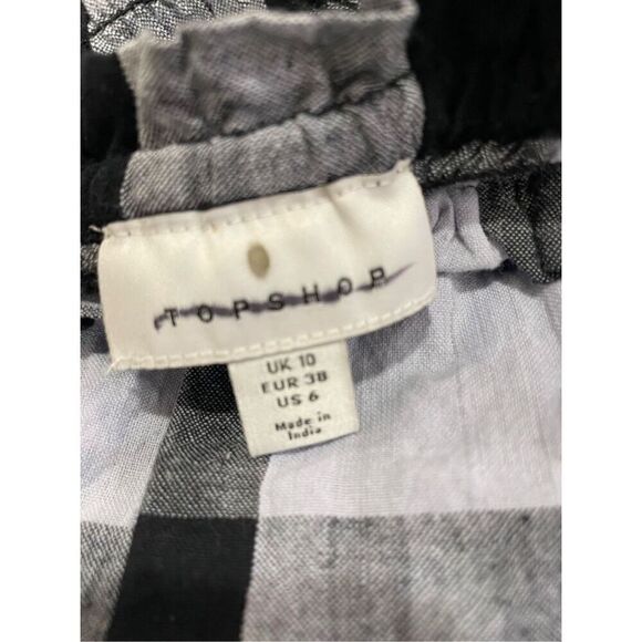 TOPSHOP SHIRRING SEERSUCKER CHECK PUFF SLEEVE MINI DRESS Size 10 - Picture 10 of 11